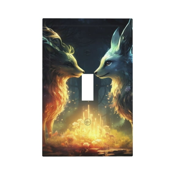 Haiem Firefly Forest Fox Pattern Decorative Wall Plates, 1-Gang 5.0" x3.0", Unbreakable Thermoplastic Faceplate Cover for Decorator Receptacle Outlet & Switch-Style T
