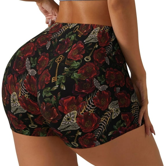 Haiem Fishbone Rose No Front Seam Biker Shorts for Women Yoga Workout Gym Bike Shorts with Tummy Control Moisture-Wicking-Small