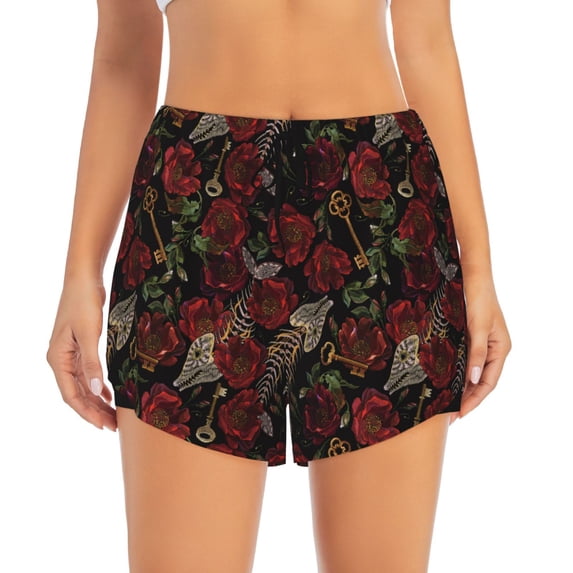 Haiem Fishbone Rose Women's 2 in 1 Running Shorts - Lightweight Athletic Workout Gym Yoga Breathable Sports Shorts Liner with Phone Pockets-Medium