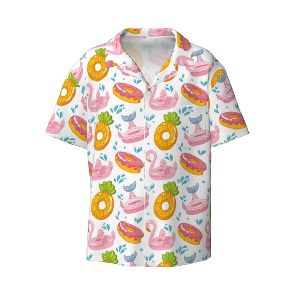 Haiem Flamingo And Pineapple Men's Casual Shirts Short Sleeve Button Down Shirts Fashion Textured Summer Beach Shirt-XX-Large