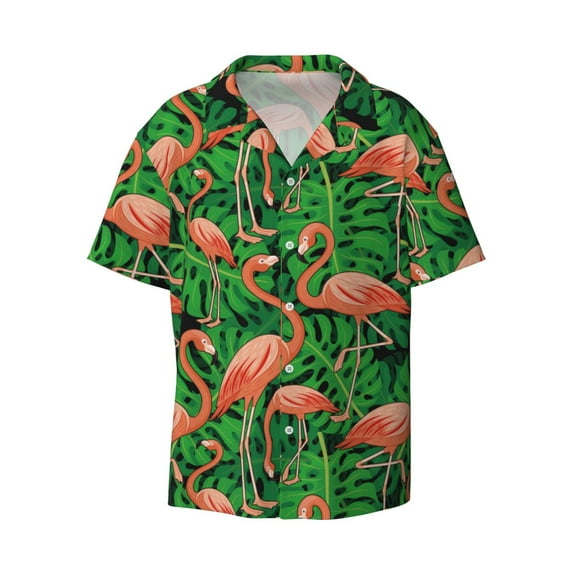 Haiem Flamingo Men's Casual Shirts Short Sleeve Button Down Shirts Fashion Textured Summer Beach Shirt-XX-Large