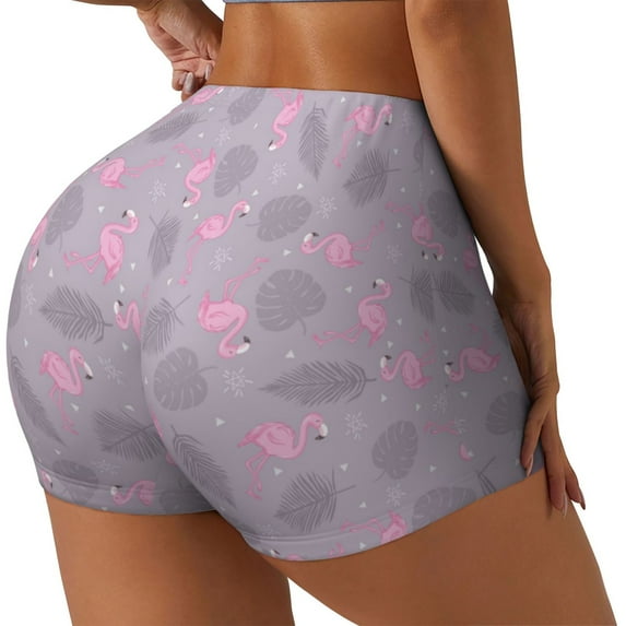 Haiem Flamingo No Front Seam Biker Shorts for Women Yoga Workout Gym Bike Shorts with Tummy Control Moisture-Wicking-XX-Large