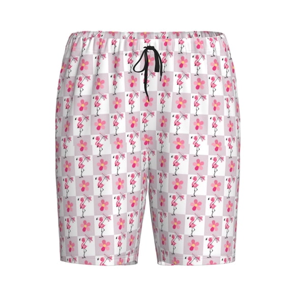 Haiem Flamingo On Checkered Men's Pajama Short with Soft Woven Cotton Elastic Waistband Sleep Short-XX-Large