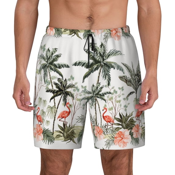 Haiem Flamingo Palm Trees Men'S Quick-Dry Swim Trunks: Comfortable Beach Shorts With Mesh Lining And Pockets - Ideal For Swimming And Sunbathing 3x-Large