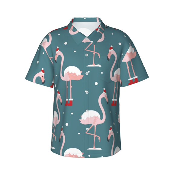 Haiem Flamingo Printed Hawaiian Shirt for Men - Men’s Casual Beach Summer Shirts - Stretch Fabric with Modern Fit-Medium