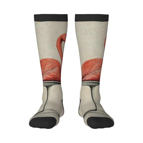 Haiem Flamingo Sitting On Chair Socks, Funny Novelty Crazy Design Cotton Socks Sports Socks Knee High Socks For Men, Women,1Pairs - Gift For Working Friends