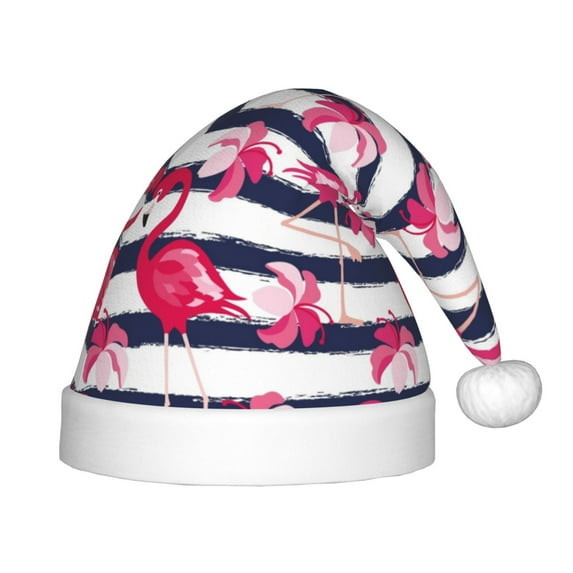 Haiem Flamingos Pattern Santa Hat Confortable Velvet Christmas Hat for Christmas Party Favors Fit for Adults and Kids