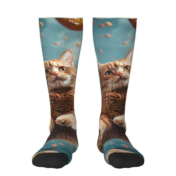 Haiem Floating Cat And Donuts Socks, Funny Novelty Crazy Design Cotton Socks Sports Socks Knee High Socks For Men, Women,1Pairs - Gift For Working Friends