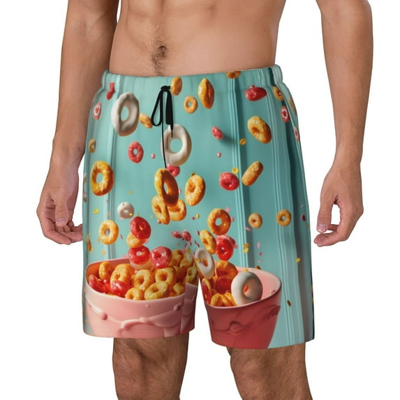 Haiem Floating Colorful Cereal Mens Swim Trunks with Compression Liner 2 in 1 Swimming Shorts Stretch Swimwear Quick Dry,Board Shorts-XX-Large