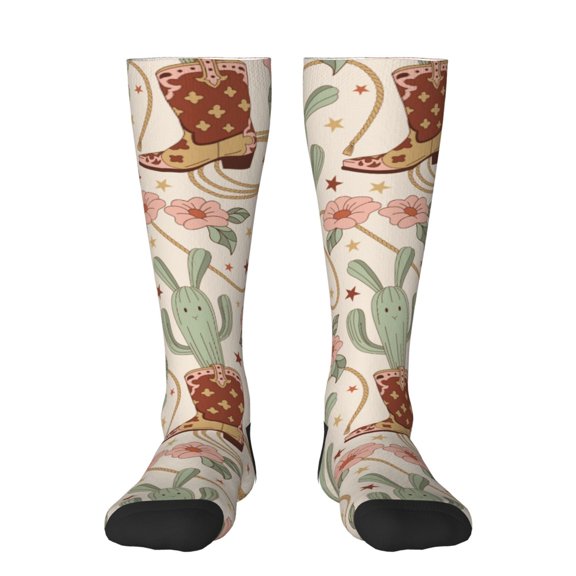 Haiem Floral Cowboy Boots Socks, Funny Novelty Crazy Design Cotton Socks Sports Socks Knee High Socks For Men, Women,1Pairs - Gift For Working Friends
