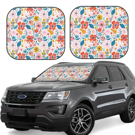 Haiem Floral Ditsy Car Windshield Sun Shade (2 Pieces) Foldable Windshield Sun Shade Car Accessories for Truck SUV Pickup-Medium