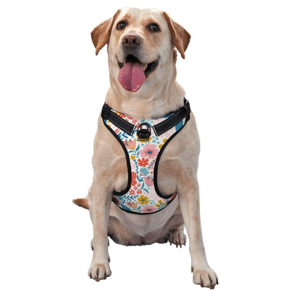 Haiem Floral Ditsy Pattern No-Pull Dog Harness Reflective Front Clip Vest with Handle,Step-in Air Dog Harness,Adjustable 2 Metal Rings 4 Buckles-Small