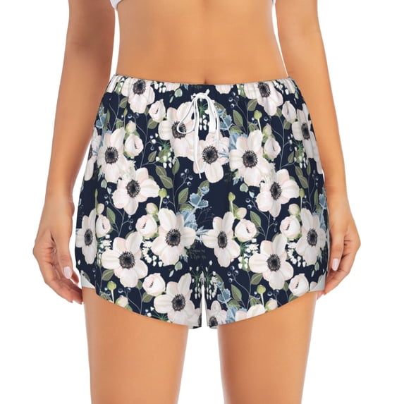 Haiem Floral Flowers Blue Women's 2 in 1 Running Shorts - Lightweight Athletic Workout Gym Yoga Breathable Sports Shorts Liner with Phone Pockets-XX-Large
