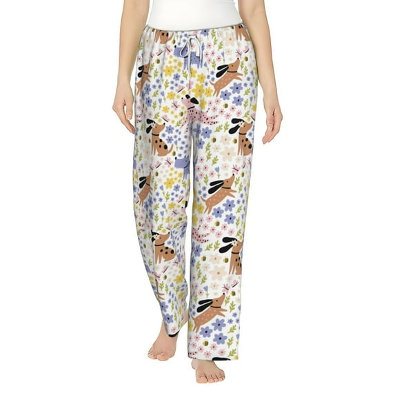 Haiem Floral Puppy Women's Pajama Pants Ultra Lightweight Pjs Bottoms Sleepwear Bottom Pants With Pocket Drawstring-XX-Large