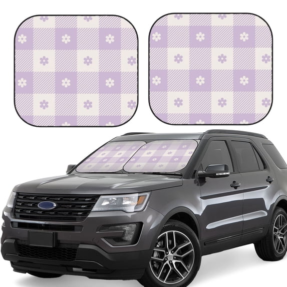 Haiem Floral Purple Buffalo Plaid Windshield Sun Shade: Universal Foldable 2-Piece Car Front Window Sunshade - Blocks Uv Rays, And Reduces Heat,Essential Car Accessory Medium