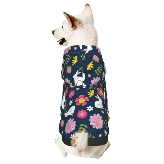 Haiem Floral Rabbit for Winter Dog Hoodie Sweatshirts with Pockets Warm Dog Clothes for Small Dogs Chihuahua-Small