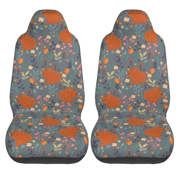 Haiem Floral Squirrel Printed Car Seat Covers Set of 2, Universal Fit Car Seat Covers,Protective Seat Covers,Comfortable Car Seat Covers, Easy Installation Seat Covers, Vehicle Seat Covers
