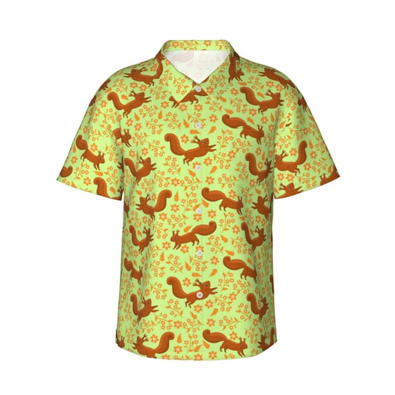 Haiem Floral Squirrel Printed Hawaiian Shirt for Men - Men’s Casual Beach Summer Shirts - Stretch Fabric with Modern Fit-X-Large