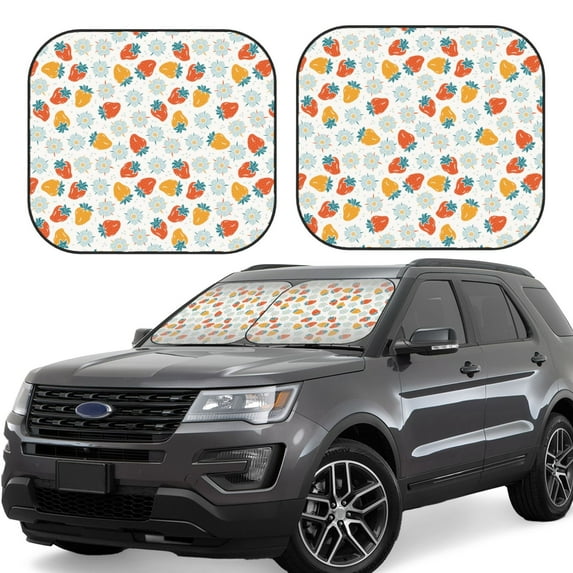 Haiem Floral Strawberr Car Windshield Sun Shade (2 Pieces) Foldable Windshield Sun Shade Car Accessories for Truck SUV Pickup-Medium