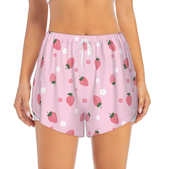 Haiem Floral Strawberr Women's 2 in 1 Running Shorts - Lightweight Athletic Workout Gym Yoga Breathable Sports Shorts Liner with Phone Pockets-XX-Large