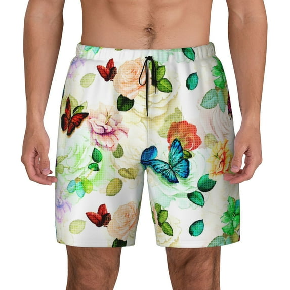 Haiem Floral Vintage Mens Swim Trunks with Compression Liner 2 in 1 Swimming Shorts Stretch Swimwear Quick Dry,Board Shorts-3X-Large