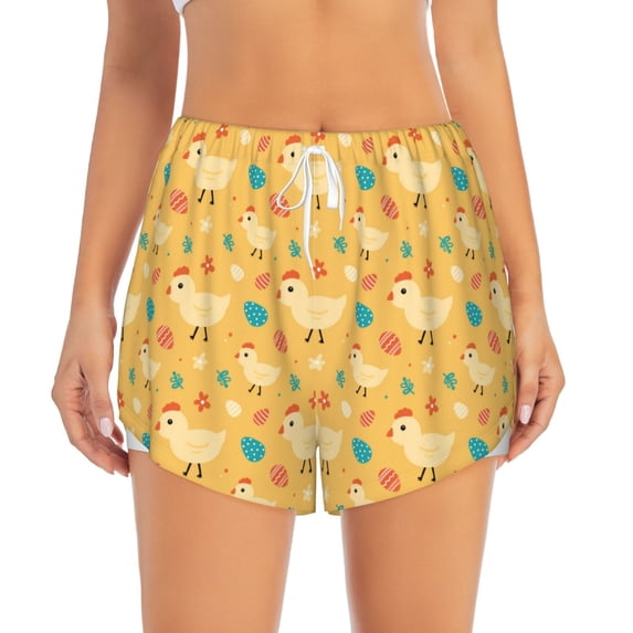 Haiem Flowe Chicken Women's 2 in 1 Running Shorts - Lightweight Athletic Workout Gym Yoga Breathable Sports Shorts Liner with Phone Pockets-Large