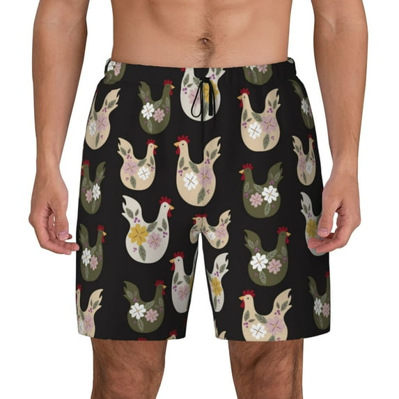 Haiem Flowe Rooster Mens Swim Trunks with Compression Liner 2 in 1 Swimming Shorts Stretch Swimwear Quick Dry,Board Shorts-XX-Large