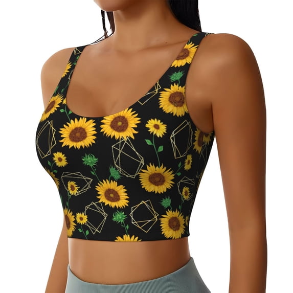 Haiem Flower (2) Pattern Womens Sports Bra - U Neck Padded Low Impact Yoga Bra Workout Crop Top Gym Moisture-Wicking Workout Vest -X-Large