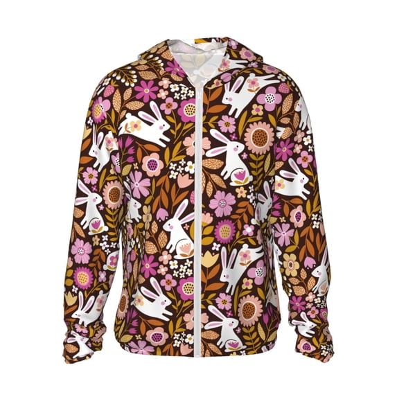 Haiem Flower Bunny UPF 50+ Fishing Shirts for Men Long Sleeve UV Sun Protection Hoodie Non-Mask Outdoor Hiking Shirts