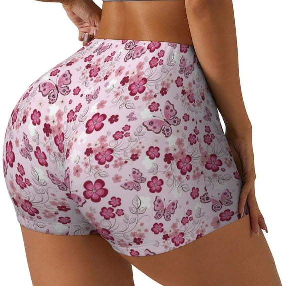 Haiem Flower Butterfly No Front Seam Biker Shorts for Women Yoga Workout Gym Bike Shorts with Tummy Control Moisture-Wicking-XX-Large