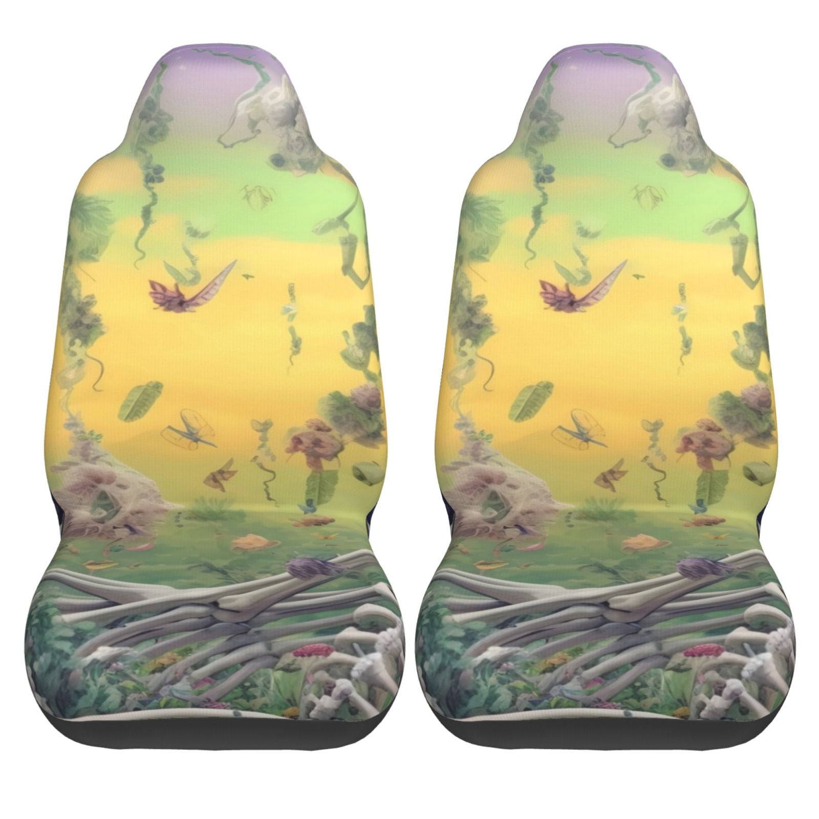 Haiem Flower Butterfly Skull Couple Printed Car Seat Covers Set of 2