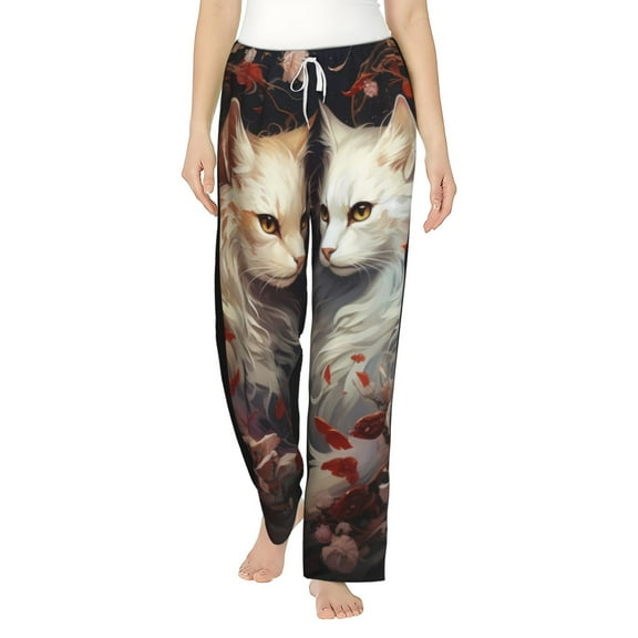 Haiem Flower Cat Couple Women's Pajama Pants Ultra Lightweight Pjs Bottoms Sleepwear Bottom Pants With Pocket Drawstring-Small