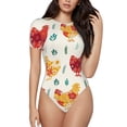 thumbnail image 1 of Haiem Flower Chicken Women's Crew Neck Short Sleeve Bodysuit Tops Stretchy Slim Basic-X-Large, 1 of 9