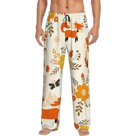 Haiem Flower Fox Men's Pajama Pants Ultra Lightweight Pjs Bottoms Sleepwear Bottom Pants with Pocket Drawstring-Medium