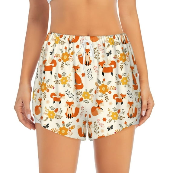Haiem Flower Fox Women's 2 in 1 Running Shorts - Lightweight Athletic Workout Gym Yoga Breathable Sports Shorts Liner with Phone Pockets-Small