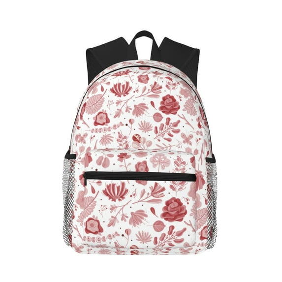 Haiem Flower Leaves Lightweight Backpack for School, Classic Basic Water Resistant Casual Daypack for Travel with Bottle Side Pockets