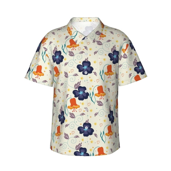 Haiem Flower Leaves Printed Hawaiian Shirt for Men - Men’s Casual Beach Summer Shirts - Stretch Fabric with Modern Fit-Medium