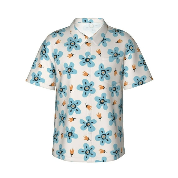 Haiem Flower Leaves Printed Hawaiian Shirt for Men - Men’s Casual Beach Summer Shirts - Stretch Fabric with Modern Fit-Medium