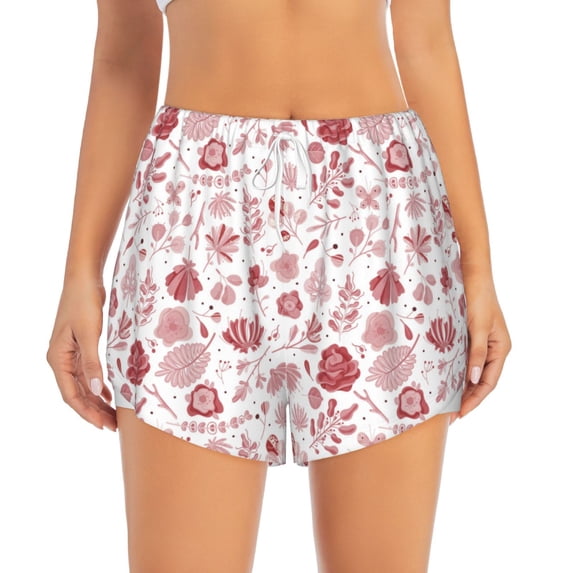 Haiem Flower Leaves Women's 2 in 1 Running Shorts - Lightweight Athletic Workout Gym Yoga Breathable Sports Shorts Liner with Phone Pockets-Small