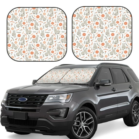 Haiem Flower Rabbit Car Windshield Sun Shade (2 Pieces) Foldable Windshield Sun Shade Car Accessories for Truck SUV Pickup-Large