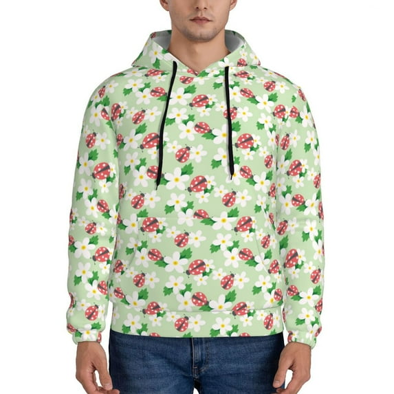 Haiem Flower With Ladybug Patterned Men's Hoodie with Kangaroo Pocket - Ideal Pullover Sweatshirt for Daily Wear, Travel, and Home-4X-Large