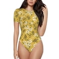 thumbnail image 1 of Haiem Flower Women's Crew Neck Short Sleeve Bodysuit Tops Stretchy Slim Basic-Small, 1 of 9