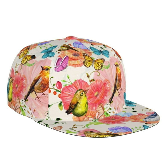 Haiem Flowers And Birds Watercolor Classic Snapback Cap Flat Bill Hat Baseball Cap Adjustable Size Cotton Dad Hat