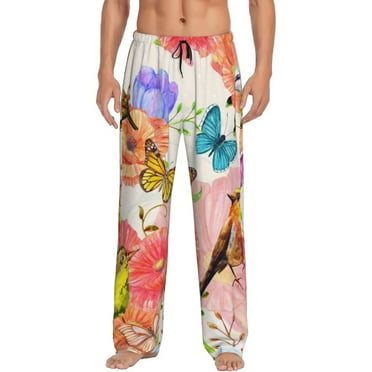 Haiem Flowers And Birds Watercolor Men's Pajama Pants Ultra Lightweight Pjs Bottoms Sleepwear Bottom Pants with Pocket Drawstring-Small