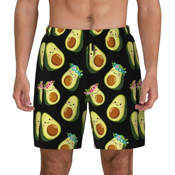 Haiem Flowers Avocado Mens Swim Trunks with Compression Liner 2 in 1 Swimming Shorts Stretch Swimwear Quick Dry,Board Shorts-XX-Large