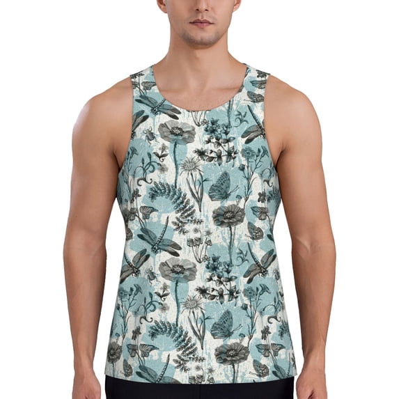 Haiem Flowers In Vintage Men Workout Tank Top Gym Bodybuilding Sleeveless Muscle T Shirts Athletic Tank Breathable Workout Shirt-3X-Large