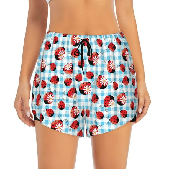 Haiem Flowers and Lady Bugs Women's 2 in 1 Running Shorts - Lightweight Athletic Workout Gym Yoga Breathable Sports Shorts Liner with Phone Pockets-