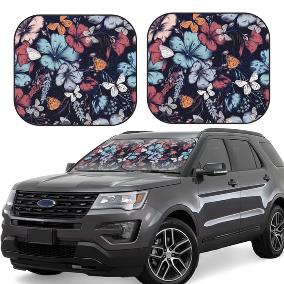 Haiem Flowers ad Butterflies Car Windshield Sun Shade (2 Pieces) Foldable Windshield Sun Shade Car Accessories for Truck SUV Pickup-Small