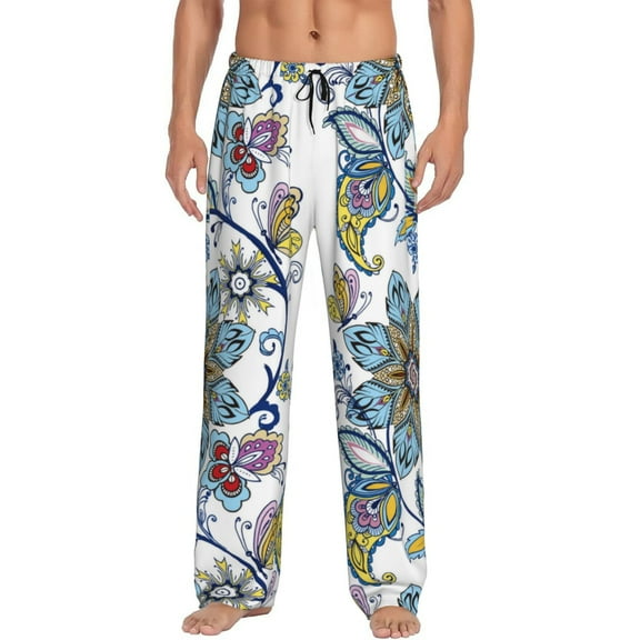 Haiem Flowers and Butterflies Men's Pajama Pants Ultra Lightweight Pjs Bottoms Sleepwear Bottom Pants with Pocket Drawstring-Small