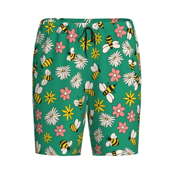Haiem Flying Bees Men's Pajama Short with Soft Woven Cotton Elastic Waistband Sleep Short-Large